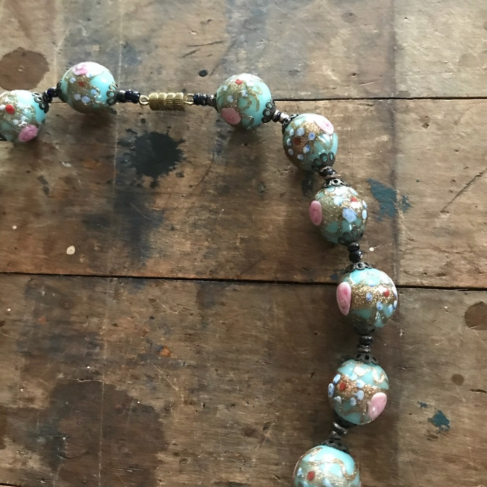 Vintage choker necklace 90s light blue floral - Picture 9 of 10